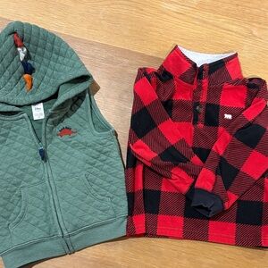 Green Quilted Dinosaur Hoodie and Red Plaid Pullover Set Carters 24 months